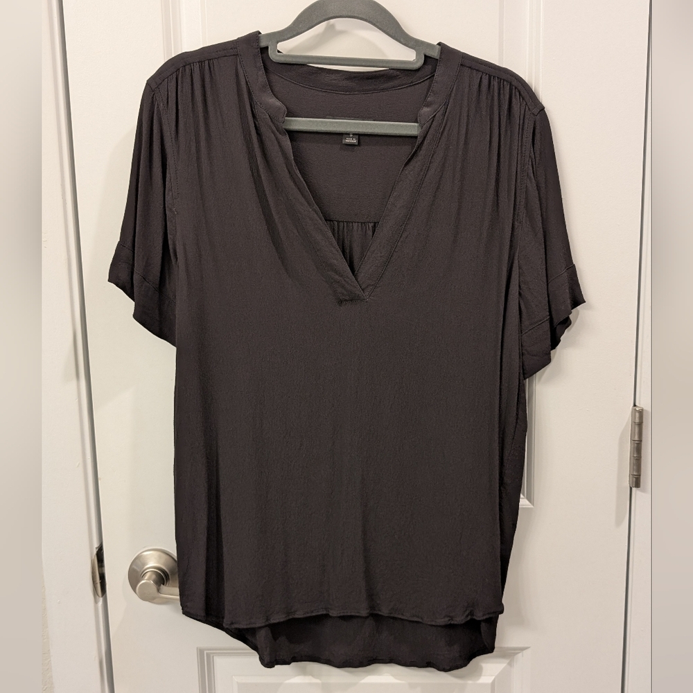 J. Crew Black Asymmetrical Blouse with Flutter Sleeves
